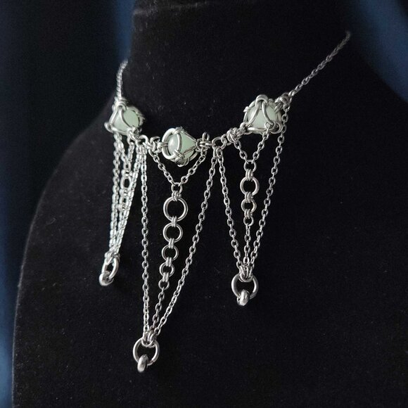 Hand Crafted Jewelry - Gothic princess chandelier statement silver necklace with a small silver chain
